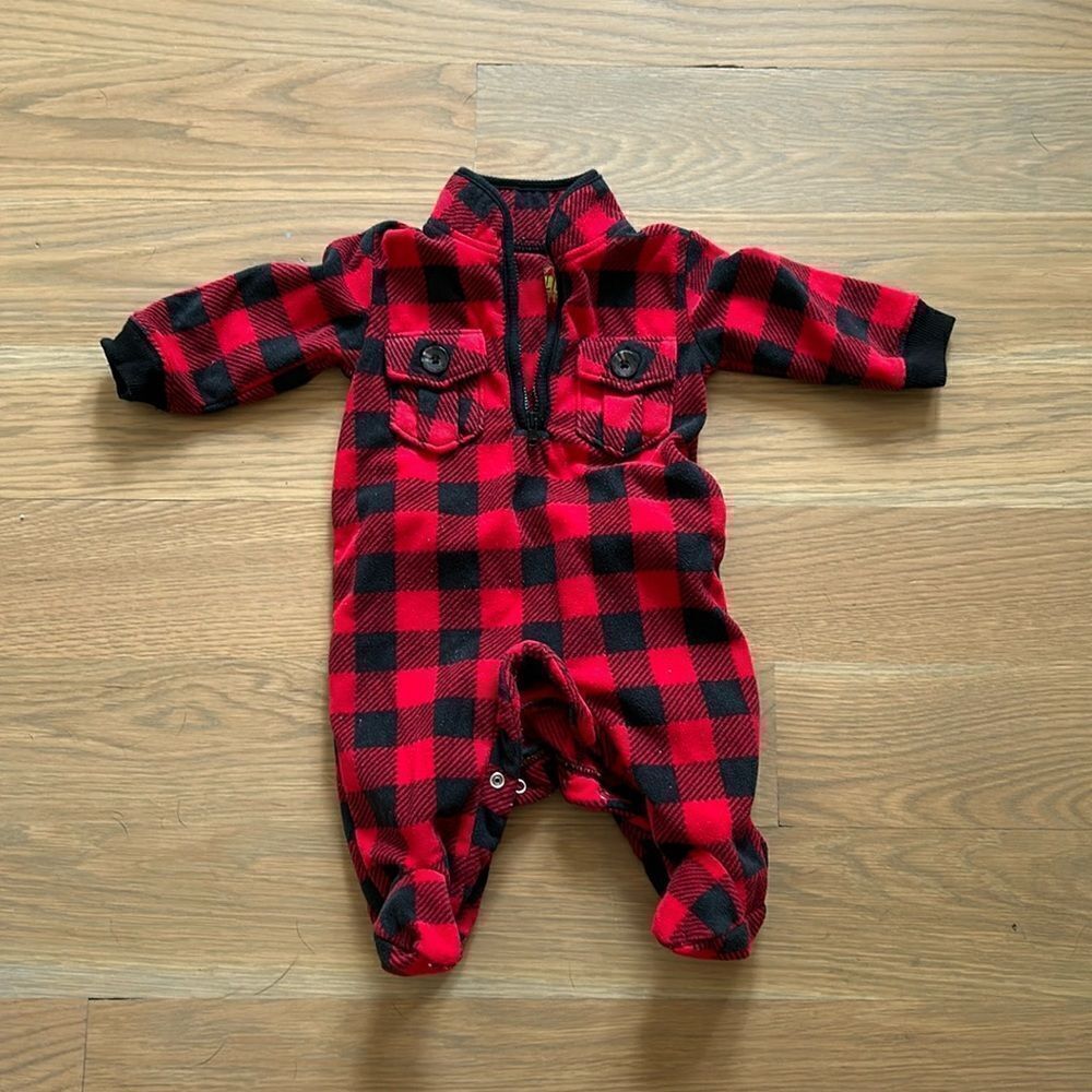 Kapital K buffalo plaid micro fleece coveralls 0-3M